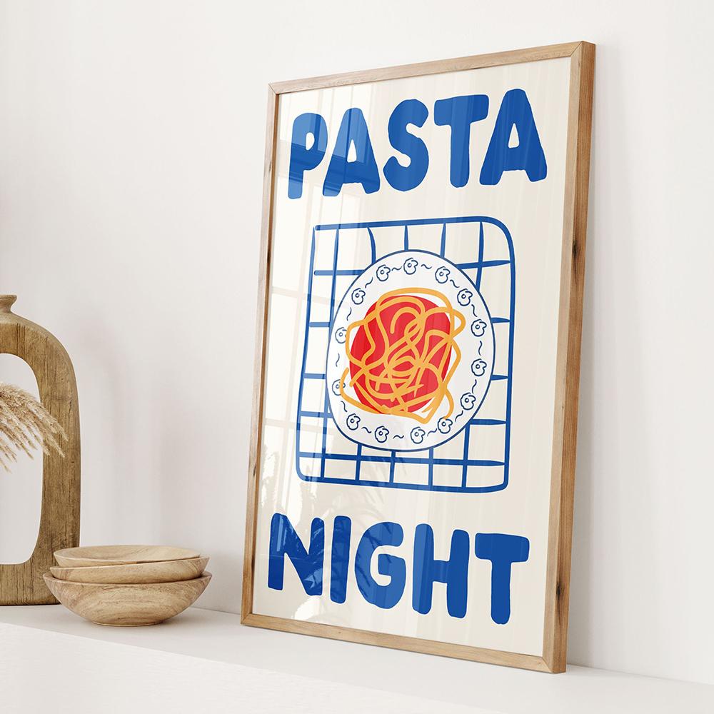 Spaghetti Ramen Noodles Wall Print Colorful Poster Retro Food Funny Wall Art Canvas Painting Trendy Decor Pictures For Kitchen