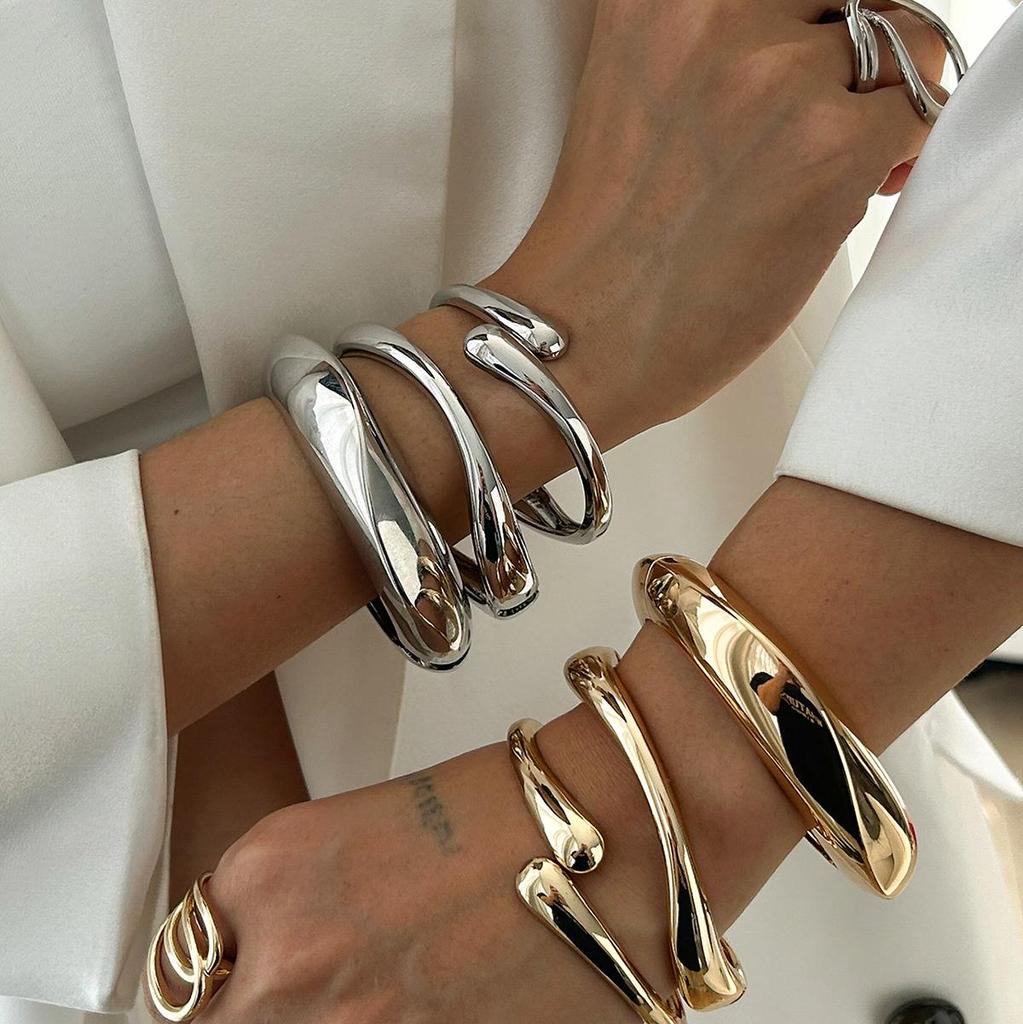 Стильный металлический глянцевый открытый браслет с преувеличенным дизайном в виде капли воды для женщин