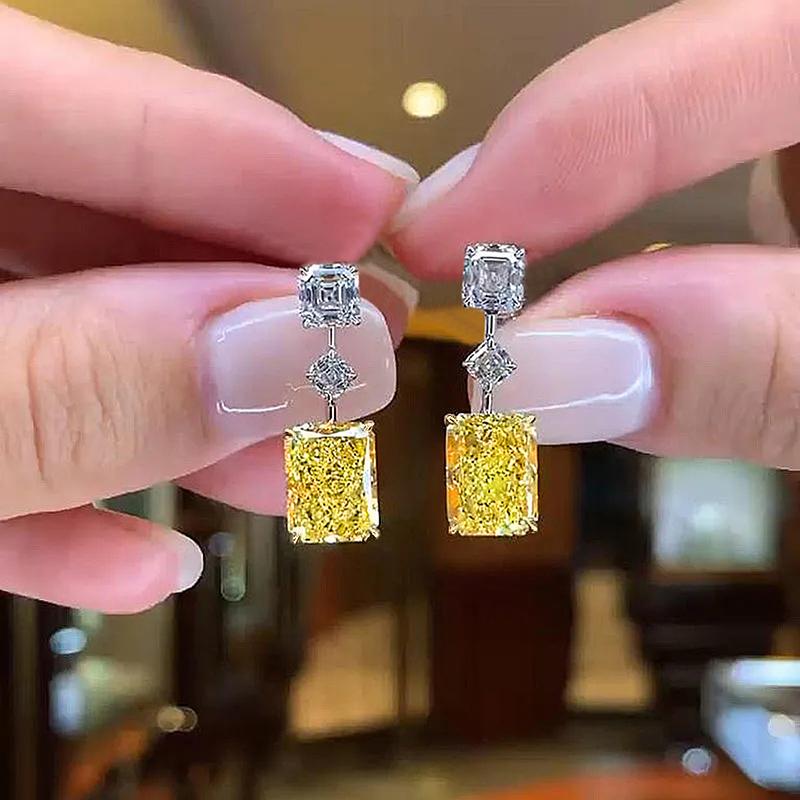 Huitan Yellow Cubic Zircon Dangle Earrings for Women Temperament Elegant Ear Accessories Daily Wear Party Aesthetic Lady Jewelry