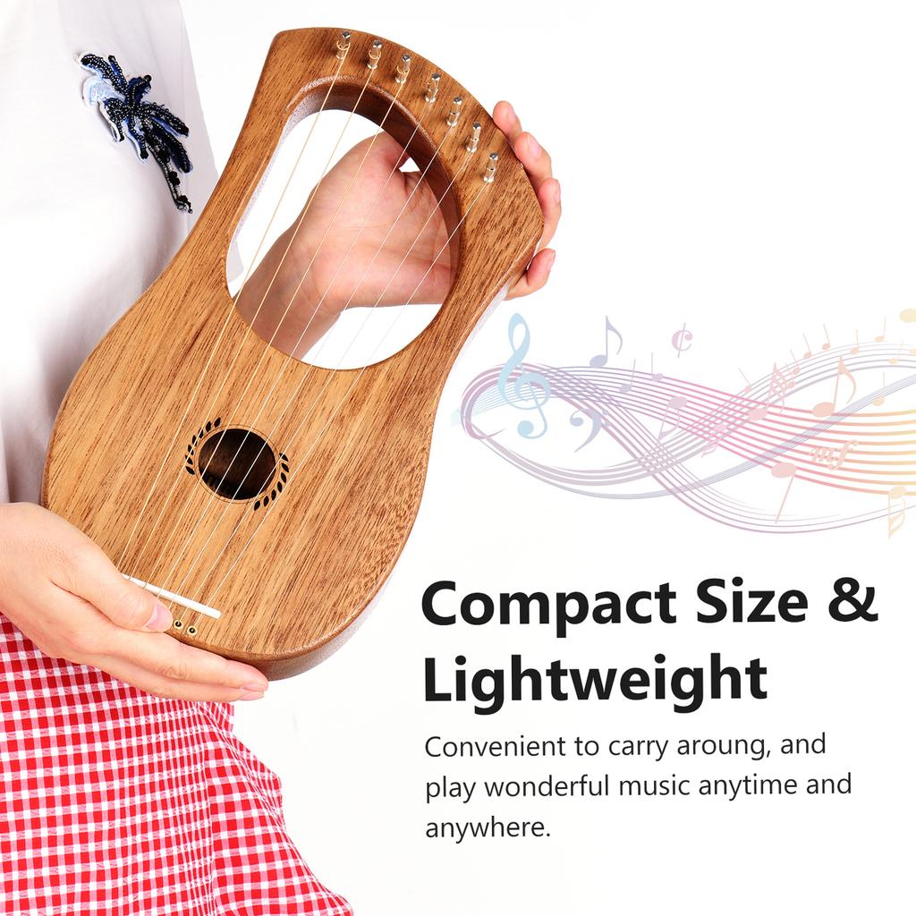 7-String Lyre Harp Ancient Lyres Terminalia Wood String Instrument with Carry BagCelsius Extra String SetCelsius Tuning WrenchCelsius Cleaning C