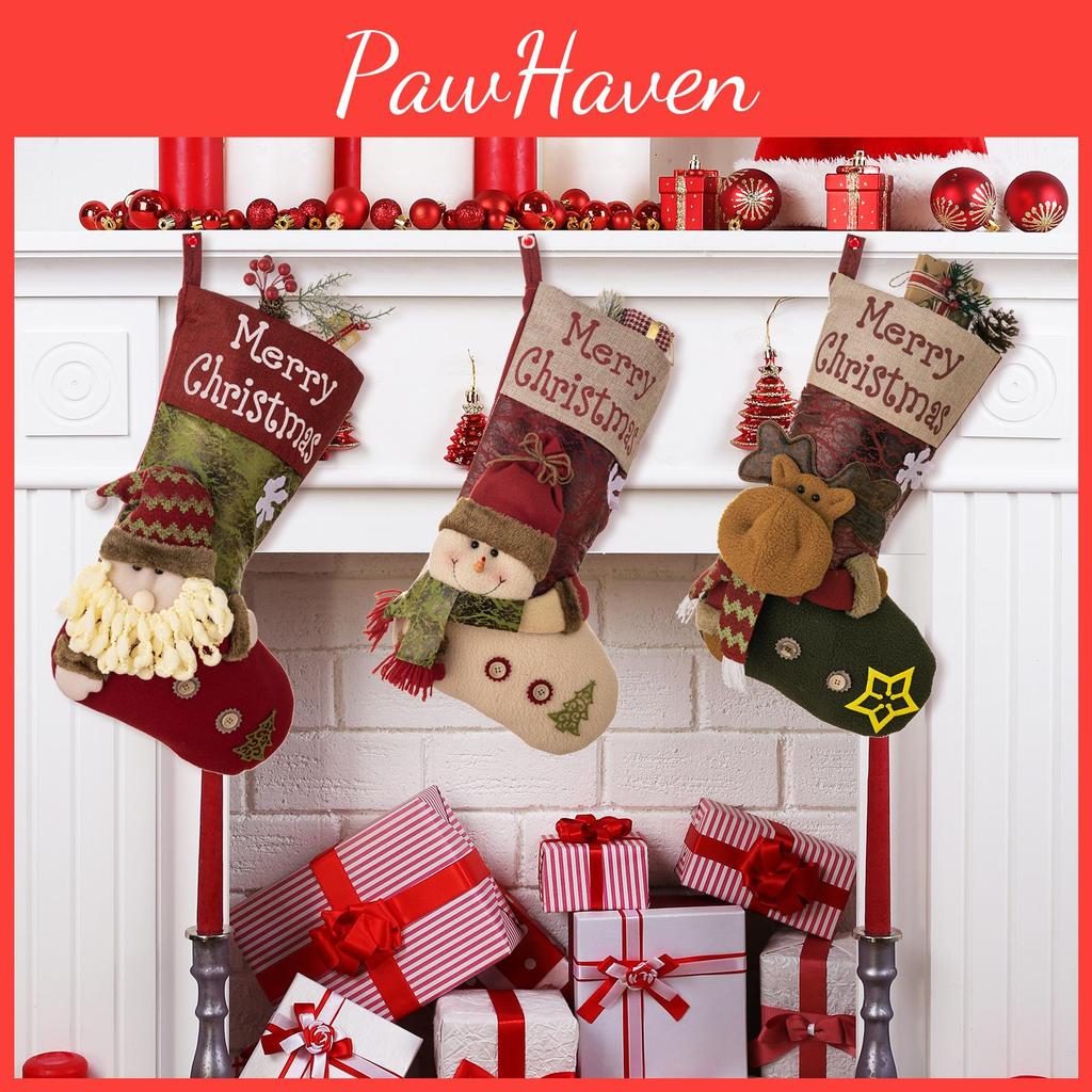 Exquisite High-end Leather Christmas Stocking With Snowflake And Bark Design For Festive Decor