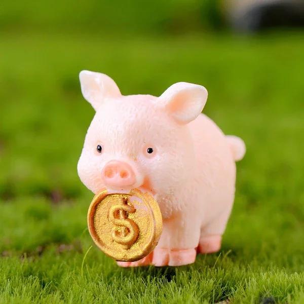 Small Pig Resin Ornaments Creative Mini 5 Kinds Cartoon Pig Statuary Decorative Suitable Home Desktop Cute Animals Decor Statue