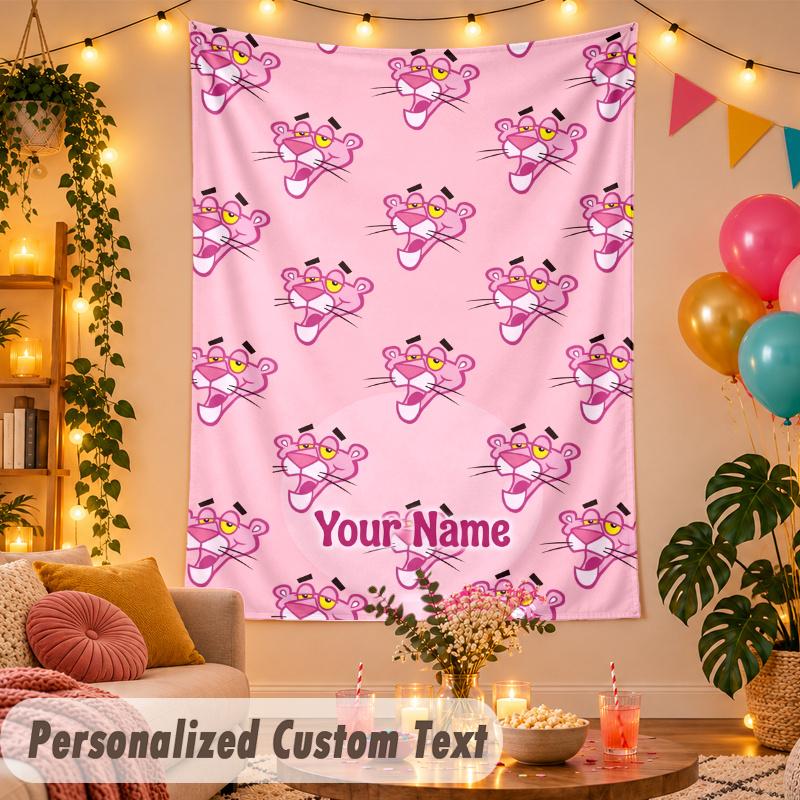 The Pink Panther Personalized Wall Tapestry Custom Name Text Polyester Hanging Decor Home Room
