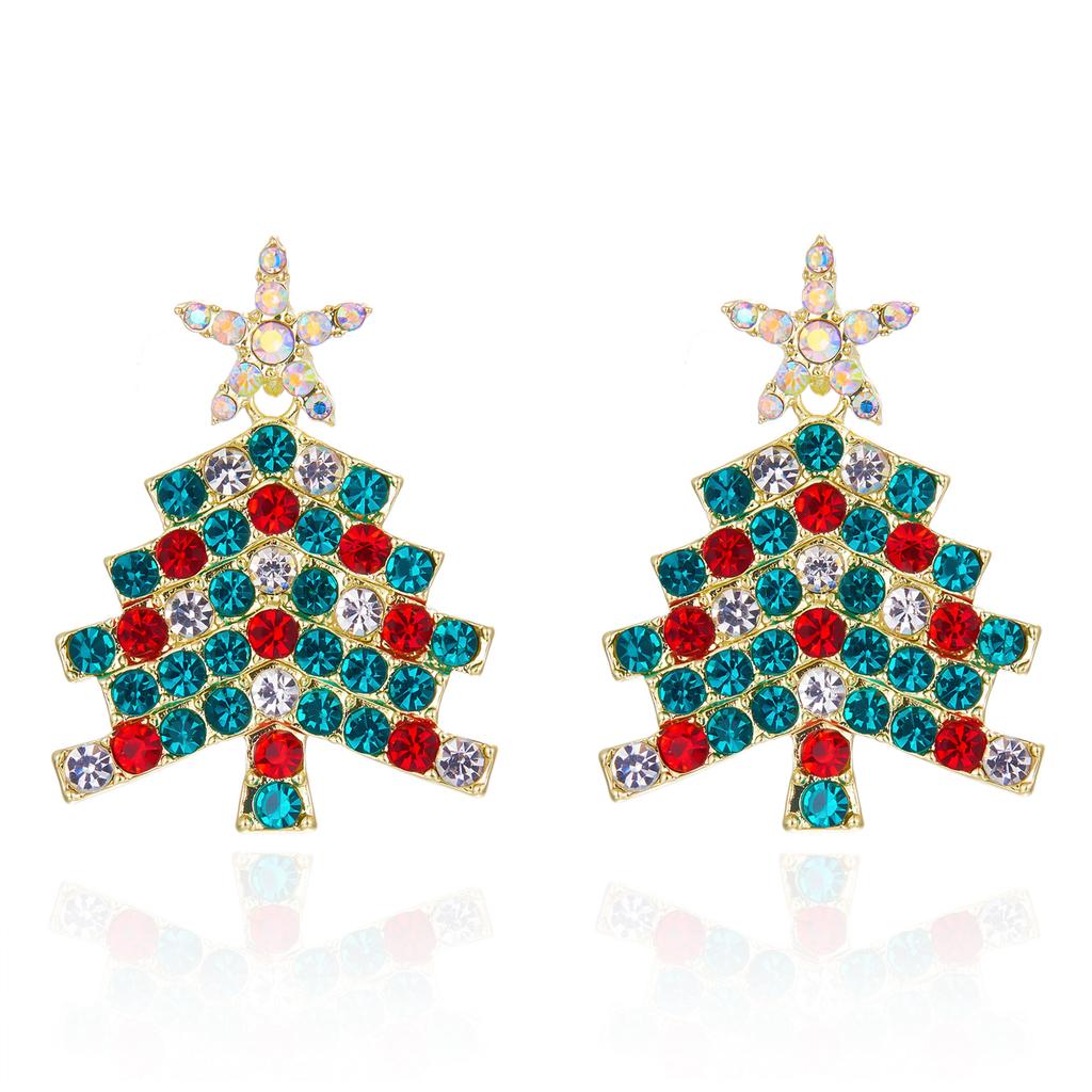 New Trendy Rhinestone Christmas Tree Earrings for Women Exquisite Zircon Xmas Tree Drop Earring Girls New Year Festival Jewelry