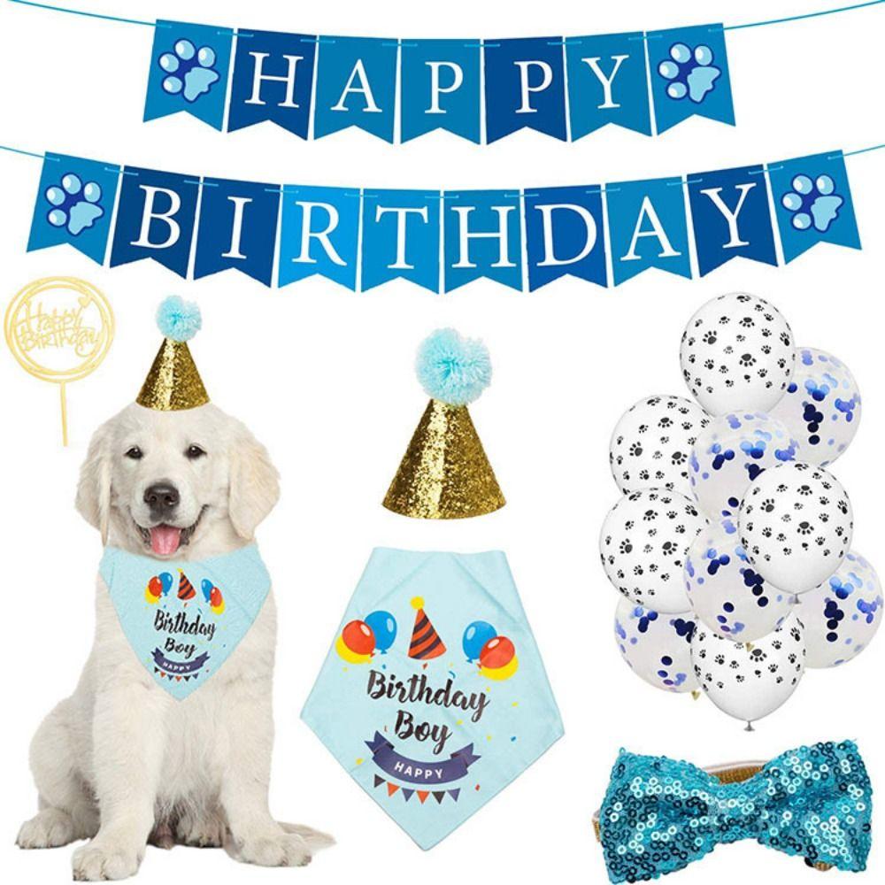 Decorative Pet Birthday Decorations Set Dog Sequins Hat Cat Birthday Party Supplies  for Dogs Cats
