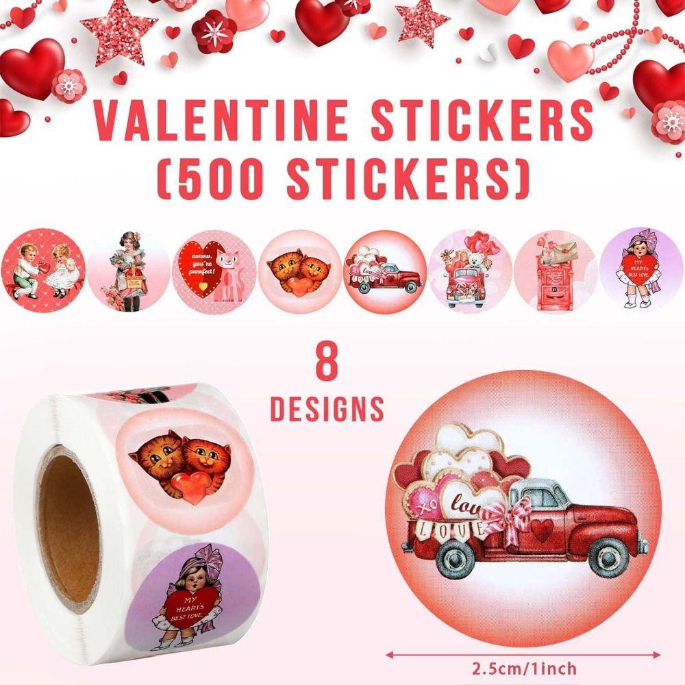 500 шт. Наклейки в форме сердца на рулоне, Декор-этикетки ко Дню святого Валентина, 1 дюйм, Запечатывающие этикетки, Упаковка подарков