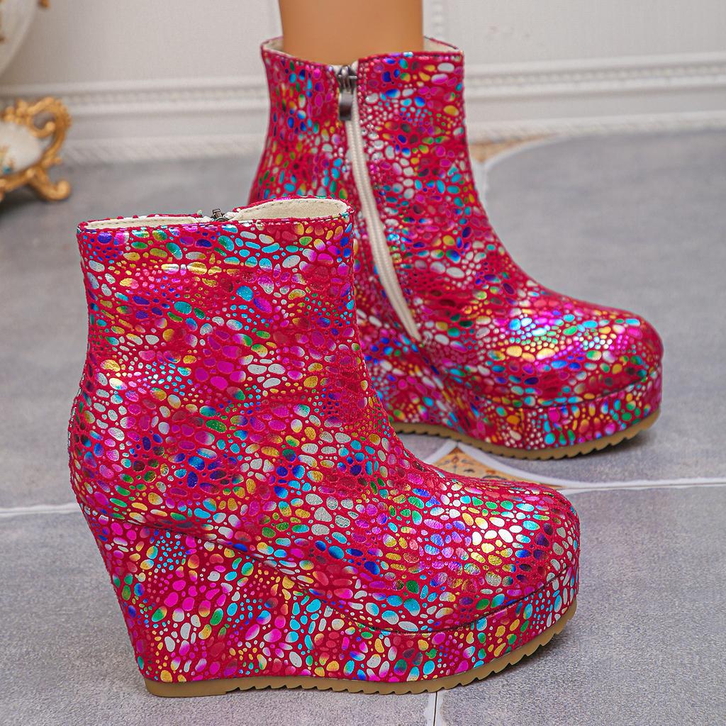 New Women Platform Wedge Heel Boots,Knee-High Non Over Knee High Heel Ankle Short Boots,Plus Size Fashion Ladies Footwear