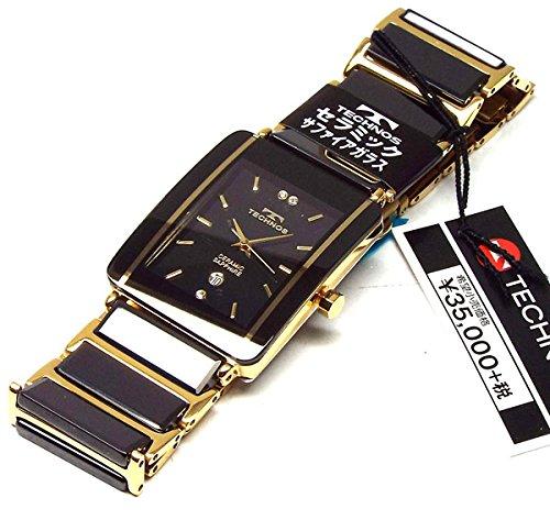 TECHNOS Мужские часы Classic Ceramic Black Dial с браслетом из натуральной кожи TSM903GB-SET