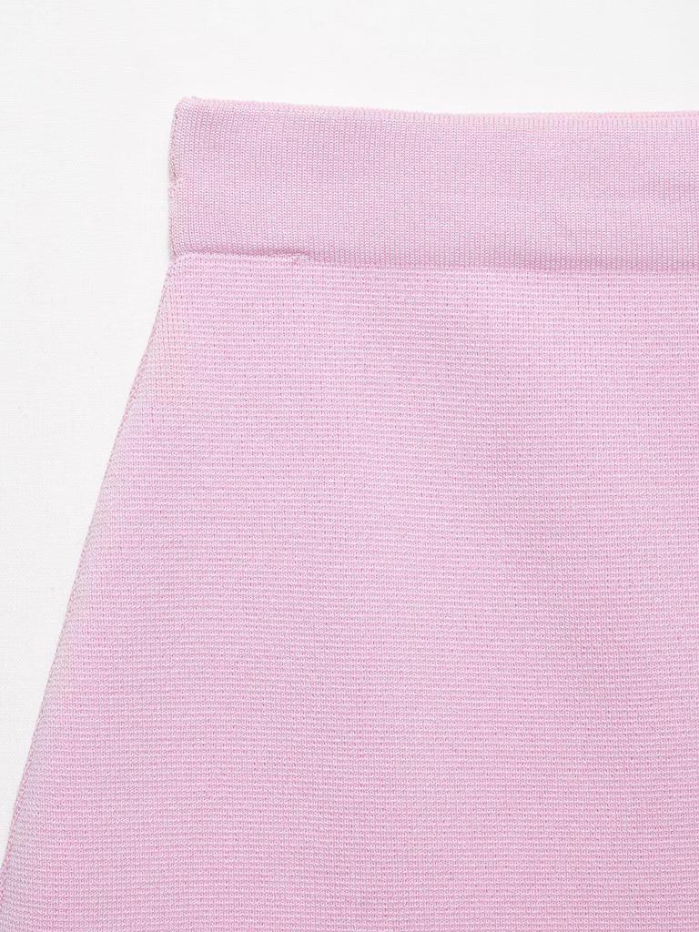 Весна 2025 Женский трикотажный комплект с коротким рукавом и юбкой миди в европейском и американском стиле