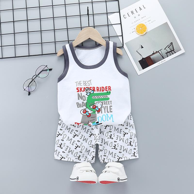 Children's Vest Set Pure Cotton Summer Boys' Sleeveless Shorts Girls' Suspenders Children's Two-piece Set
