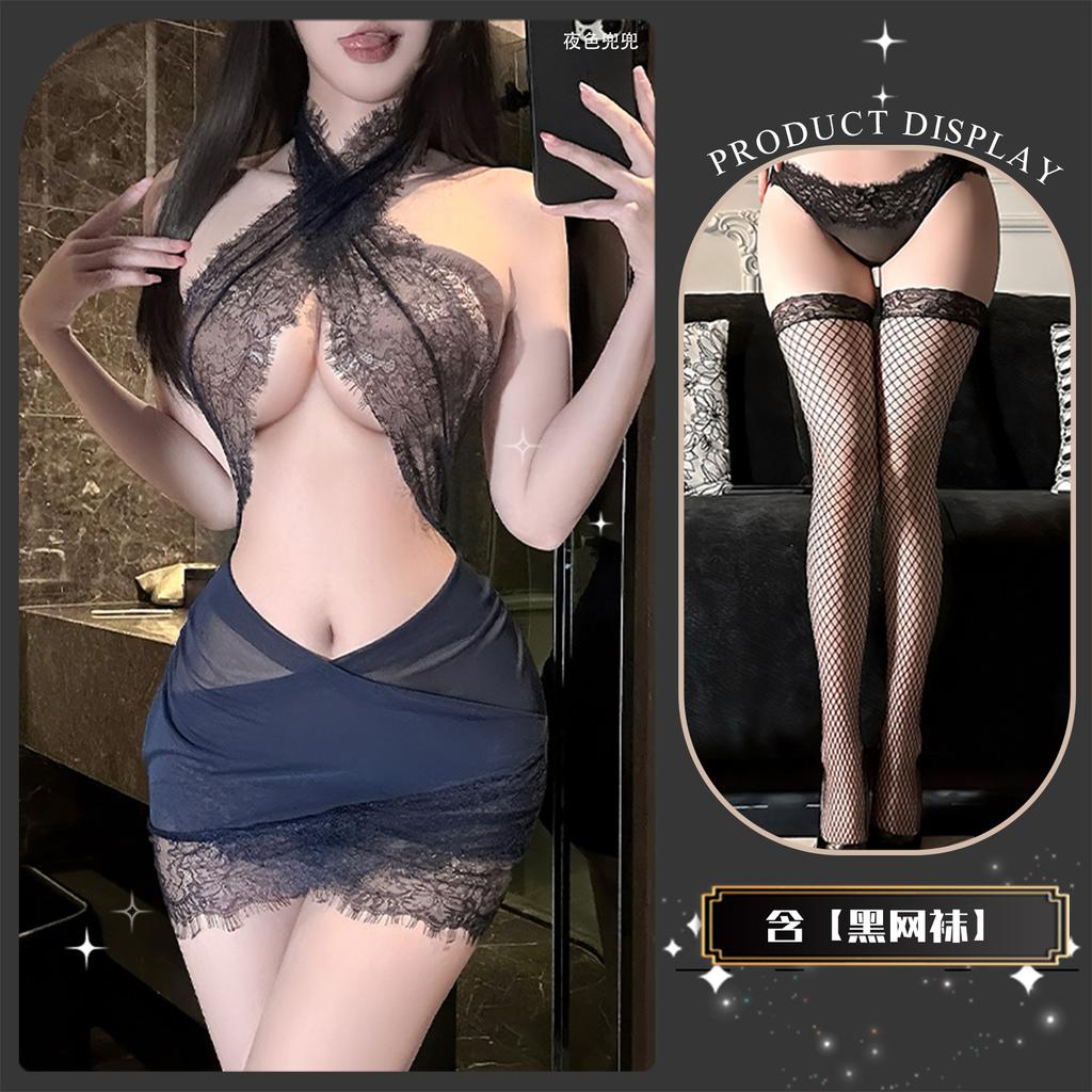 Sexy underwear sexy tight neck lace secretary uniform transparent yarn pure desire hip skirt nightdress women