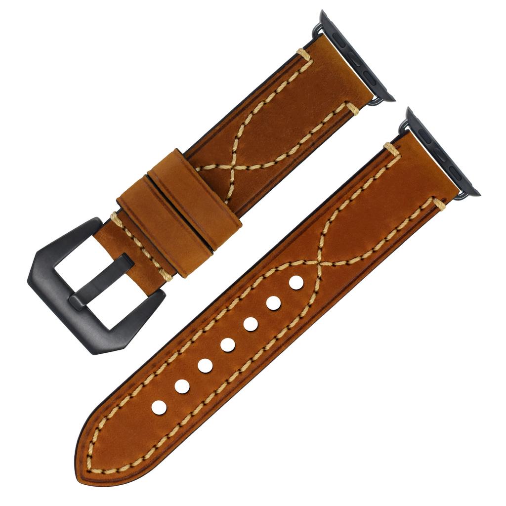 Ремешок Apple для Apple Iwatch7 SE 6 5 4 Натуральная Кожа Первый Слой Нержавеющая Сталь Пряжка-Штифт Кожаный Ремешок Мужской
