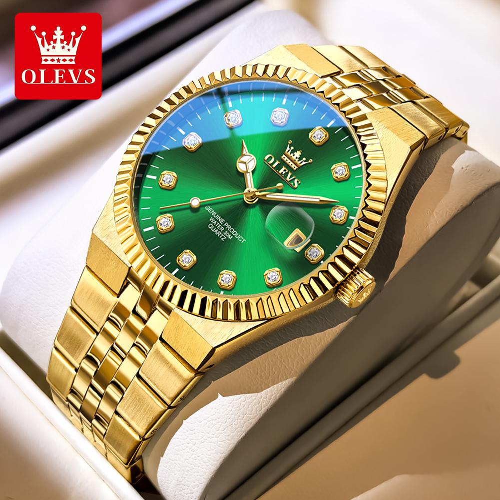 OLEVS 2989 New Man Watch Original Luxury Brand Diamond Scale Steel Strap Waterproof Luminous Calendar Quartz Wristwatch For Men