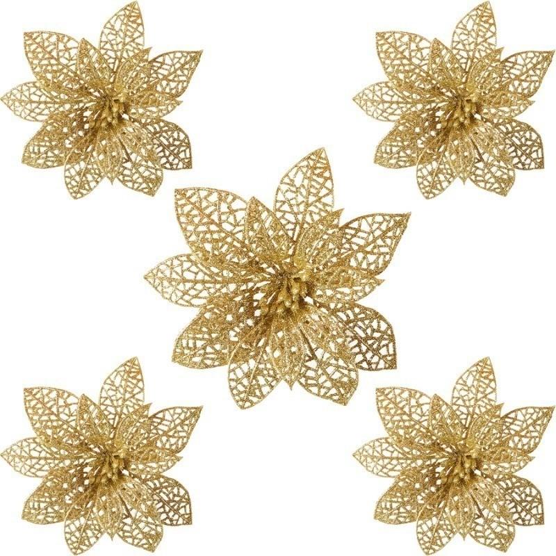 Белые Рождественские Украшения Искусственные Цветы Украшения Ягодные Веточки Подвесные Снежинки для Рождественской Елки Вечеринка Праздничный Декор