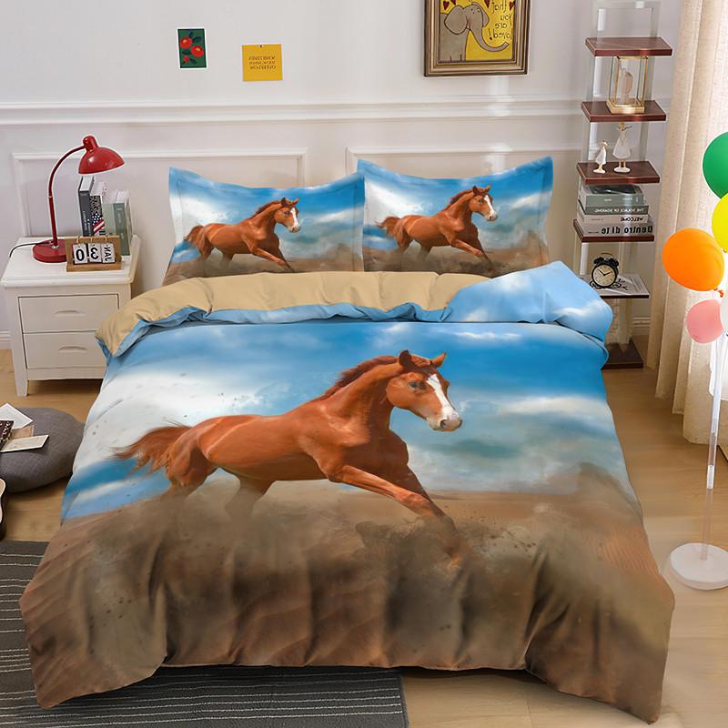 Horse Dog King Queen Bedding Set 3D Printed Animals Adult Kids Gift Duvet Cover Wildlife Quilt Cover Polyester Comforter Cover