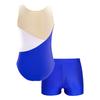 Girls Sleeveless Sequins Rhinestone Leotard Patchwork Design V Front Waistband Shorts Dance Set