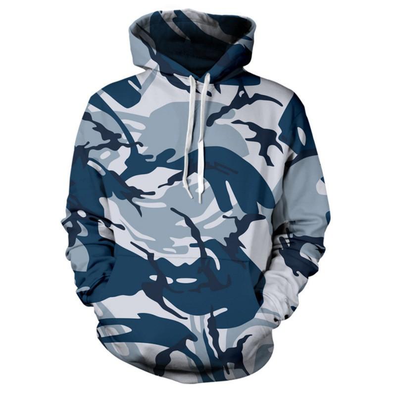 Mens Hooded Oversized Sweatshirt With 3D Camo Print Front Pocket Long Sleeve Fall Casual Wear