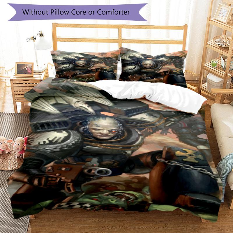 3pcs Warhammer 40K Bedding Set Duvet Cover Closure Includes 1 Duvet Cover & 2 Pillowcases, Soft and Comfortable for All Seasons.