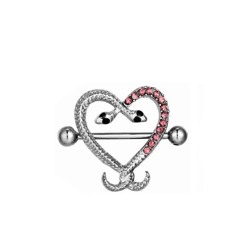 Молочное кольцо из нержавеющей стали Шуан Змея Персиковое сердце Молочный гвоздь Женские ювелирные изделия из нержавеющей стали
