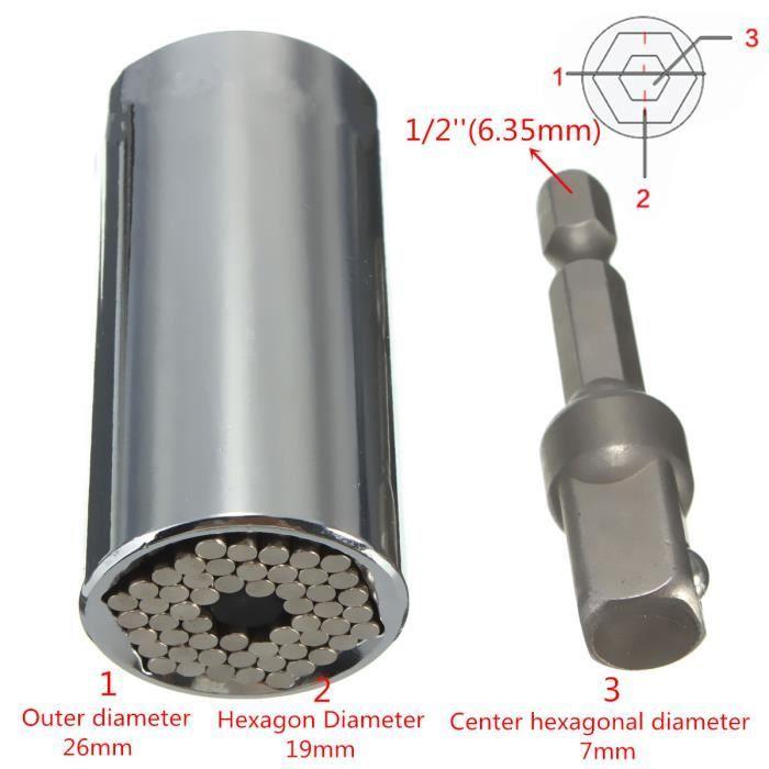Douille clé cliquet - Universel - ETC-120A - Adaptateur 7-19mm - Acier haute teneur en carbone - Compact