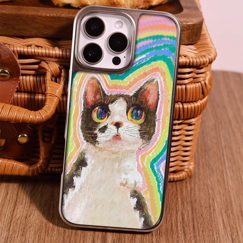 Creative Rainbow Kitten Applicable to Apple iPhone17/16Pro Mobile Phone Case 14 Frosted PC15 Cute 12 Women 13