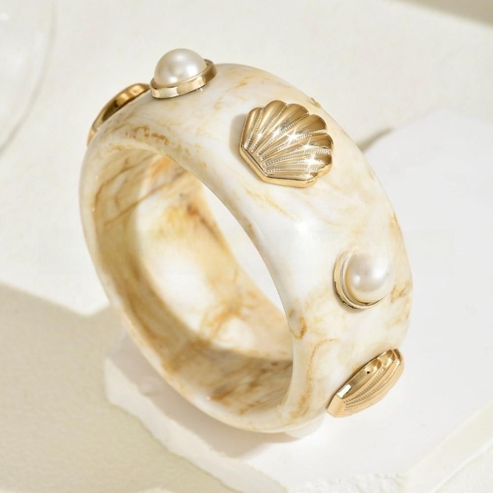 Pearl Shell Resin Cuff Bracelet Round Chunky Bangle Vintage Wide Cuff Bracelet Gifts