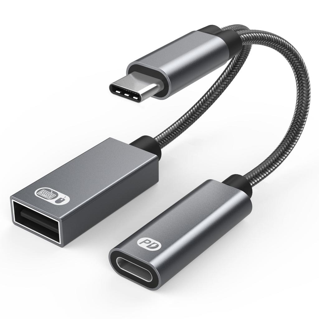 Конвертер 2 в 1 для клавиатуры, мыши, телефона, планшета, кабель USB Type C, быстрая зарядка PD 60 Вт, адаптер OTG