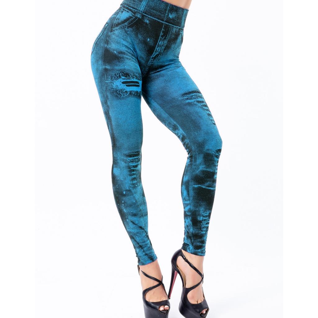 Сексуальные эластичные леггинсы с искусственной имитацией джинсов, штаны с высокой талией, тонкие леггинсы для фитнеса, спортивные леггинсы пуш-ап для женщин