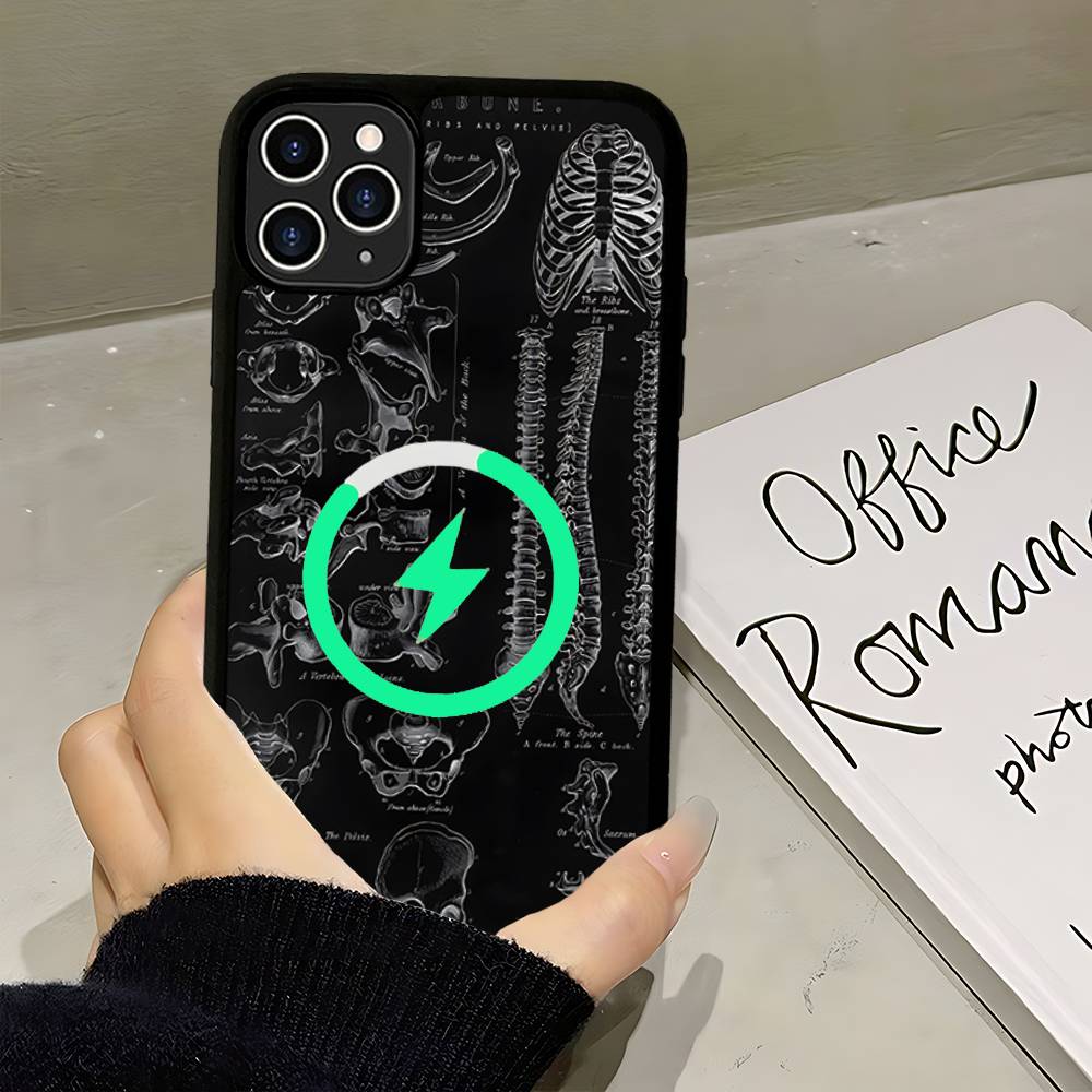 Радиологические человеческие органы Скелет Для Магнитного Чехла MagSafe Для IPhone 17 Air 16 15 14 13 12 11 Pro Max Plus Беспроводная Зарядка