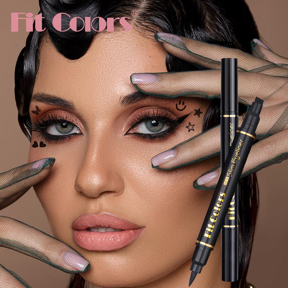 Fit Colors Двусторонний штамп-подводка для глаз и жидкая подводка-ручка Водонепроницаемая, устойчивая к поту, не размазывающаяся Штамп для стрелок Черный инструмент для макияжа глаз для женщин