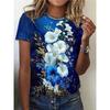 Летний топ с круглым вырезом и цветочным узором с 3D-принтом, модная повседневная женская футболка с коротким рукавом