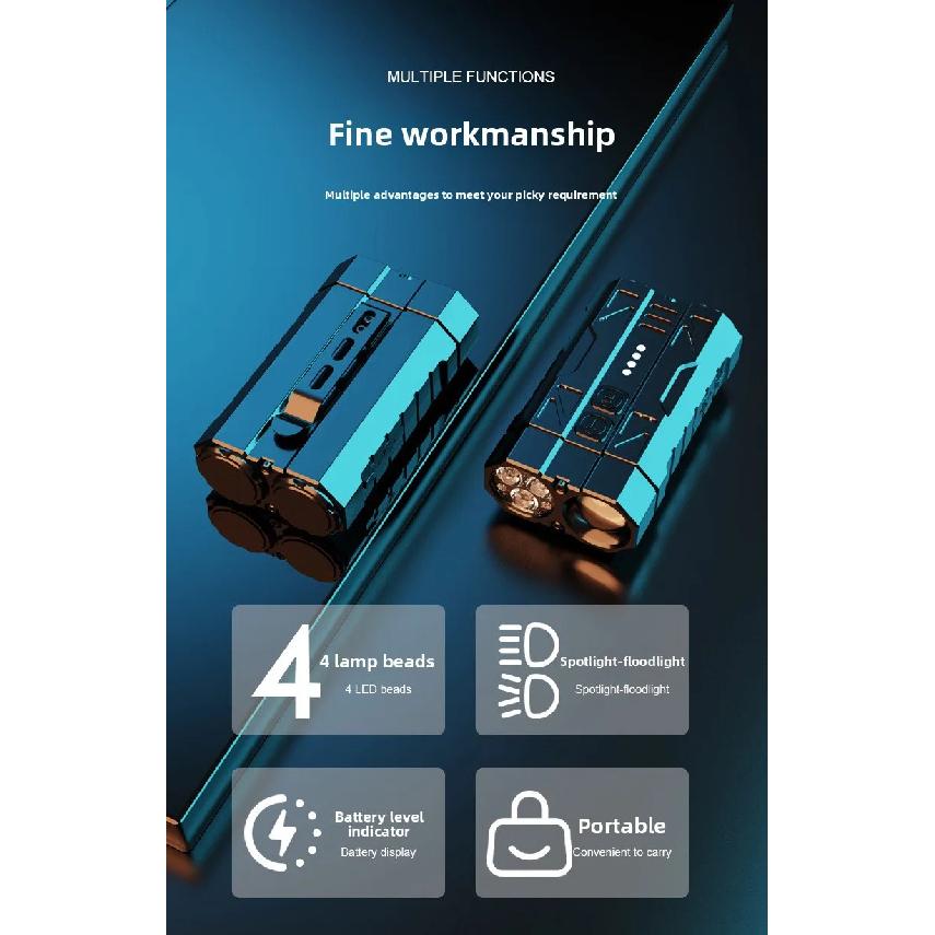 JIASHUAIXIN Aluminum alloy high-performance EDC multi-function flashlight portable dual switch four-bead power display