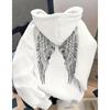 Trendy Minimalist Wing Print Hoodie Loose Fit Casual Sweatshirt Teens
