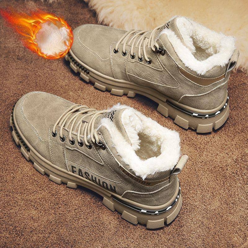 Мужские зимние ботинки, противоскользящие, плюшевые, для дома, теплые, морозостойкие, высокие, на платформе, на шнуровке, для спорта на открытом воздухе, рабочие ботинки