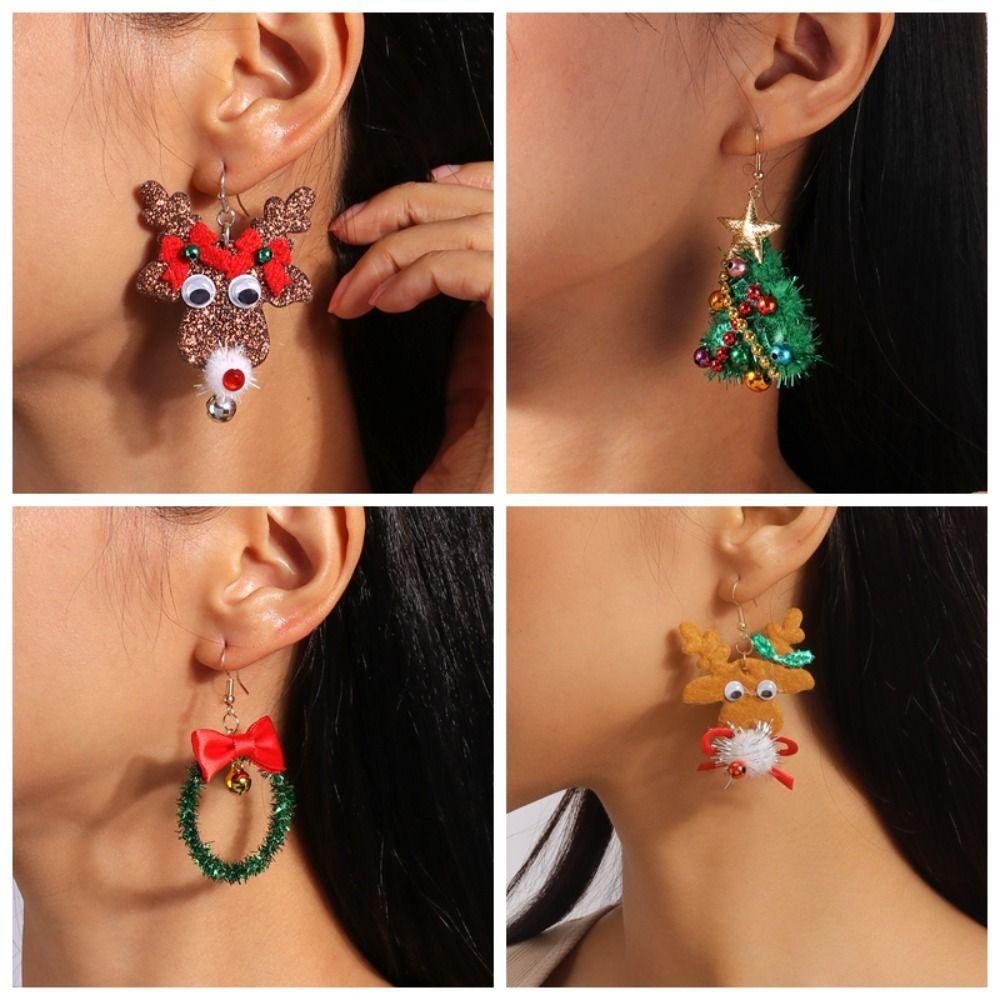 Merry Christmas Christmas Drop Earrings Xmas Tree Wreath Circle Earrings Jewelry Gifts