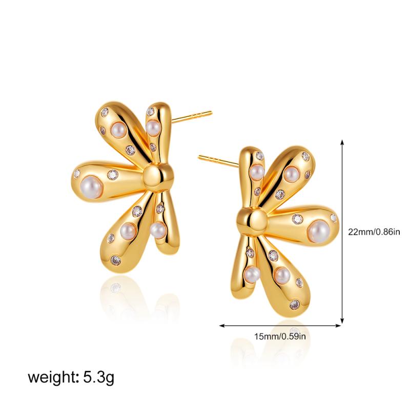 Hollow Out Flower Pendant Earring Lovely Imitation Pearl Hoop Earings 18K Gold Plated Stainless Ear Stud Fashion Jewelry Gifts
