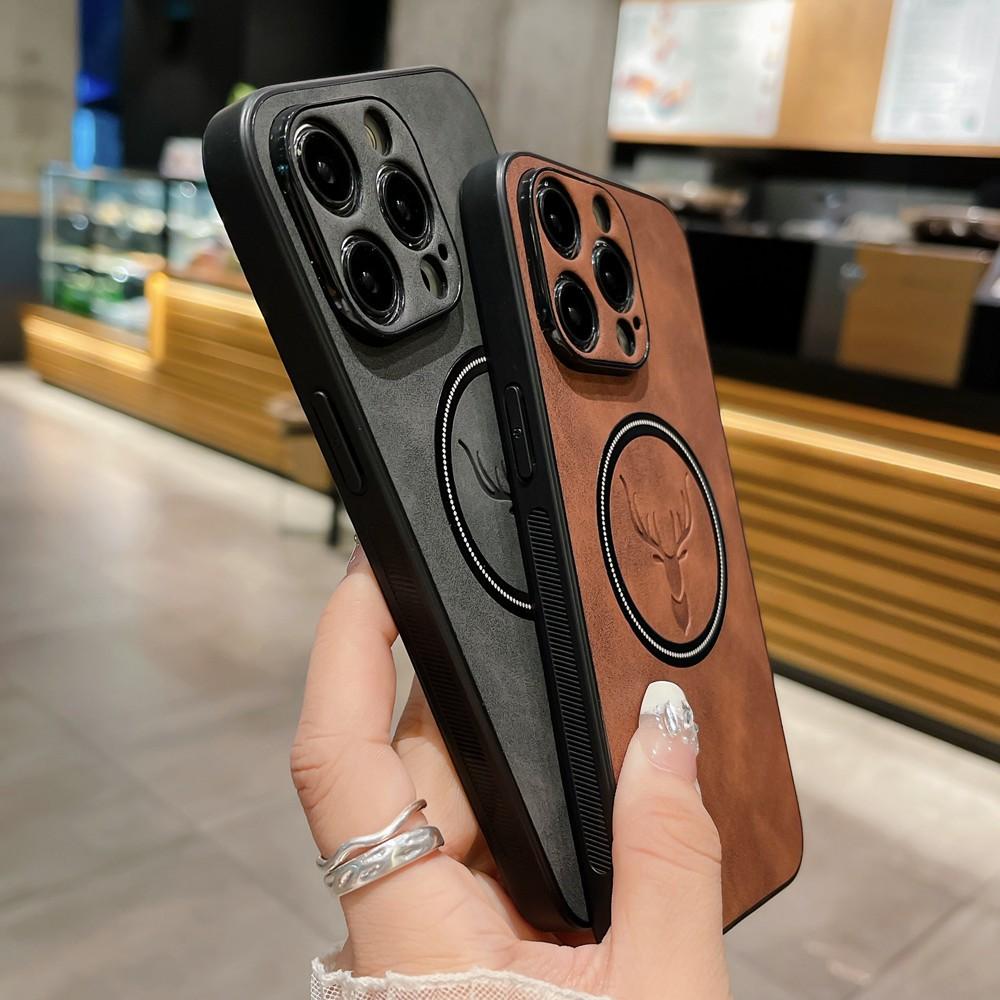 Роскошный чехол из ПУ-кожи с изображением оленя для IPhone 17 Air 16 15 14 13 12 11 Pro Max Plus 16E для Magsafe Беспроводная зарядка Ударопрочный чехол