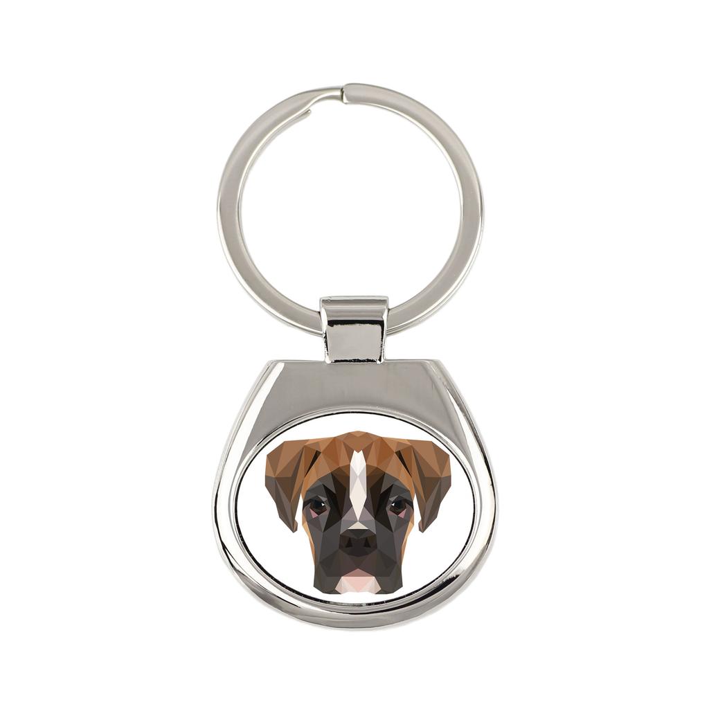 Boxer, German Boxer III - Geometric Keychain with a Photo and the Inscription Art-Dog