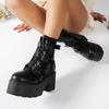Women Boots Fashion Mid Calf Leather Boot Street Punk Boots Motorcycle Ankle Boot 8cm Height Increasing Platform Boots for Women