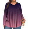 Women's Plus Size Fashion  Printed Casual Pleated Round Neck Long Sleeve Top