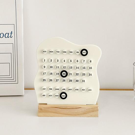 Wood Perpetual Calendar Desktop Acrylic Calendar Stand Week Month Day Display Desk Decor for Home Office Shop Bar