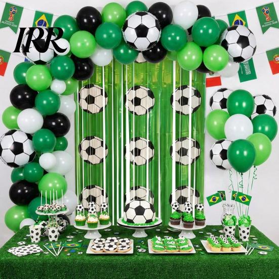 Tear-proof Football Streamer Soccer Party Foil Fringe Curtain Decoration 3.28 x 6.56 Ft Green White Sports Event Tinsel Streamers Backdrop Banner for