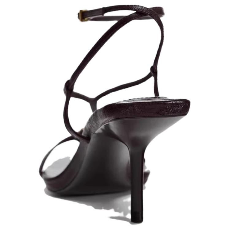 Zara Минималистичные Универсальные Босоножки на Высоком Каблуке Женская Обувь Коричневый 12336410