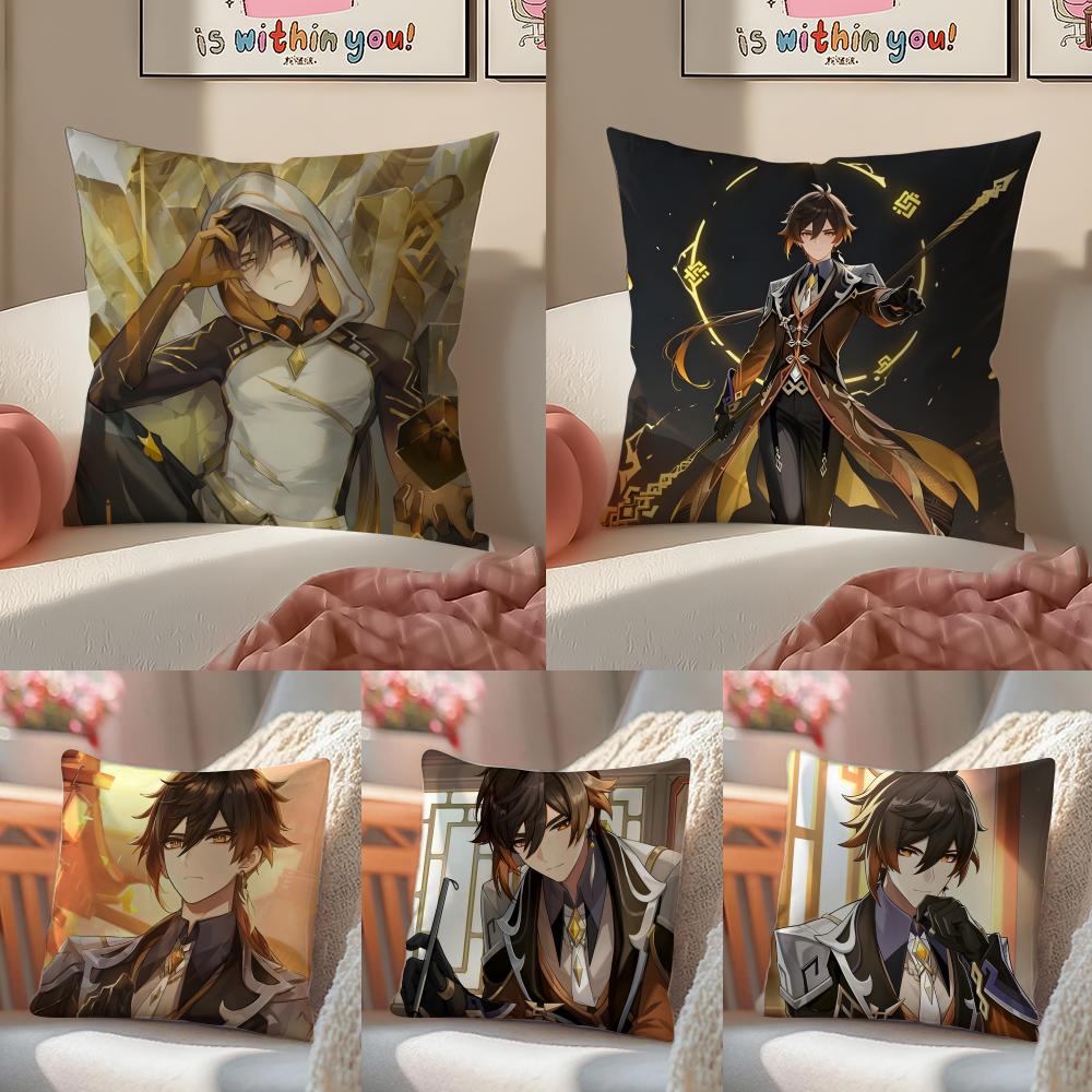PProject Genshin Impact ZZhongli Icon Cushion Cover Pillowcase Short Plush Invisible zipper Room Sofa Cushion Cover