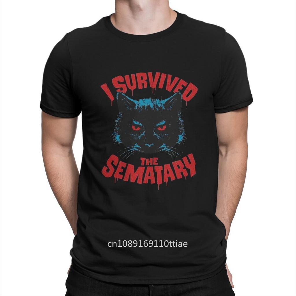 Pet Sematary Creative TShirt for Men I Survived Round Collar Basic T Shirt Hip Hop Gift Clothes Streetwear