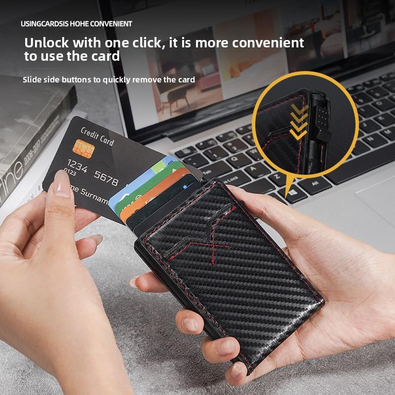 Wallet Carbon Fiber Pattern Flip Cover Metal Card Case Anti-degaussing Credit Card Bag Premium Sense