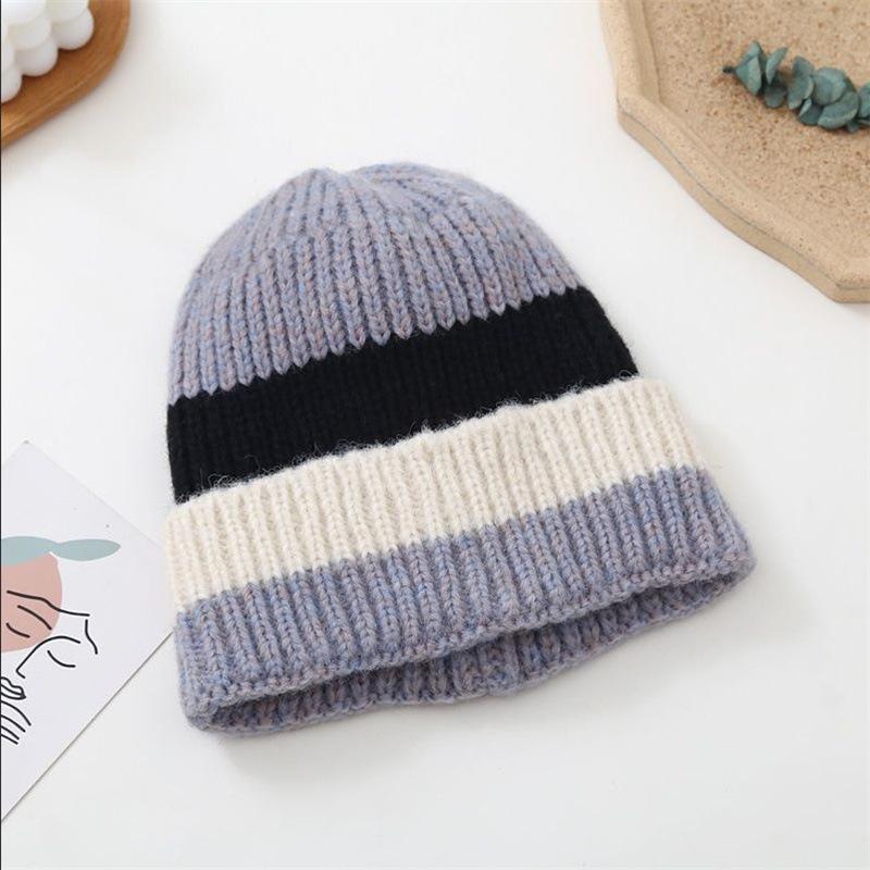 Color matching wool hat women's autumn and winter new ins contrasting color thermal hat casual bag head pile hat men