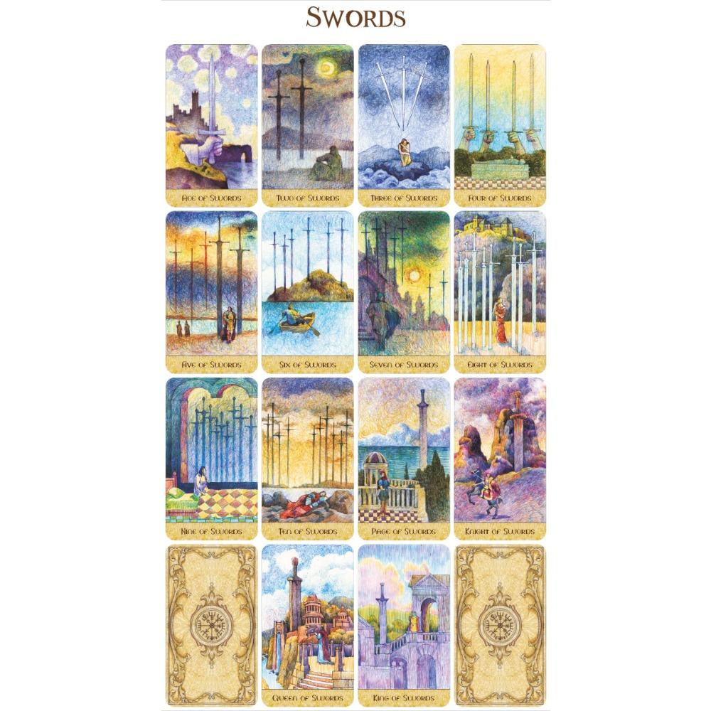 Таро «Сад Фэнтези» 10,3*6 см, 78 карт в системе Райдера-Уэйта, выполненных шариковыми ручками восьми цветов