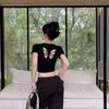 Hollow Bow Embroidery Shoulder Cotton Short-sleeved T-shirt Women's Summer Crop Short Slimming Spice Top