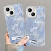 Suitable for Apple 15 Mobile Phone Case Summer Iphone14 Smudge Blue Butterfly Stand 13pm Feather Yarn Laser 12 Women